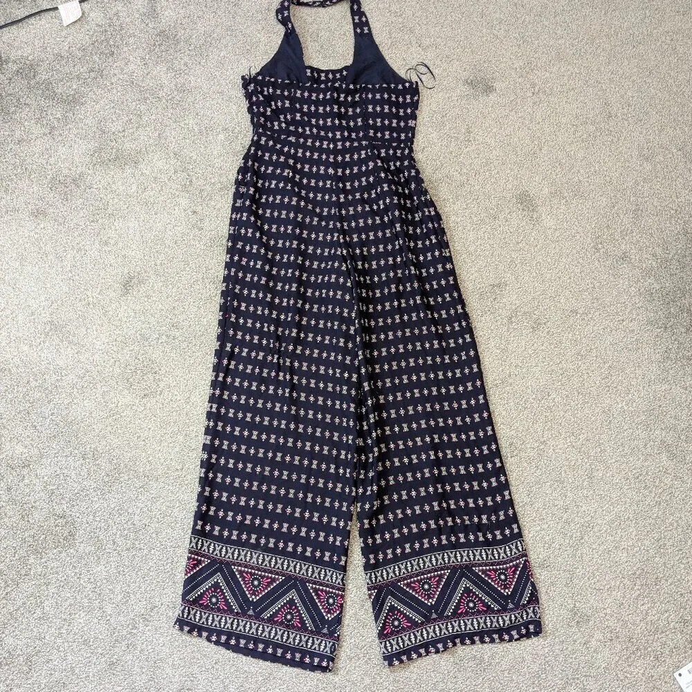 SKIES ARE BLUE, Long Navy Blue Halter Tank Jumpsuit; Size M